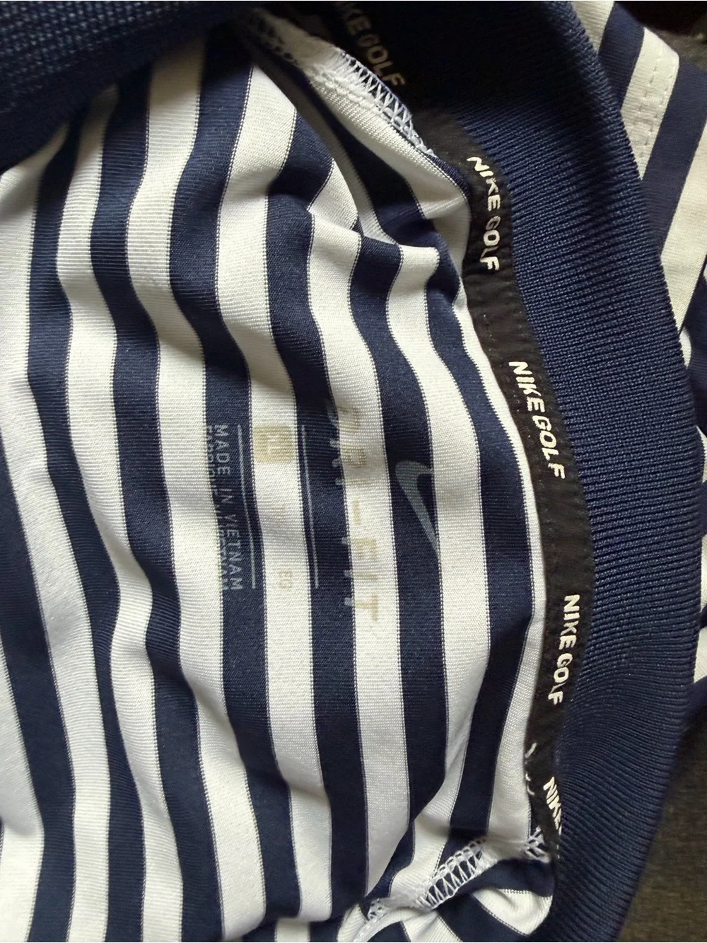 Nike golf dry fit Polo shirt men’s size extra large Navy blue & white stripes